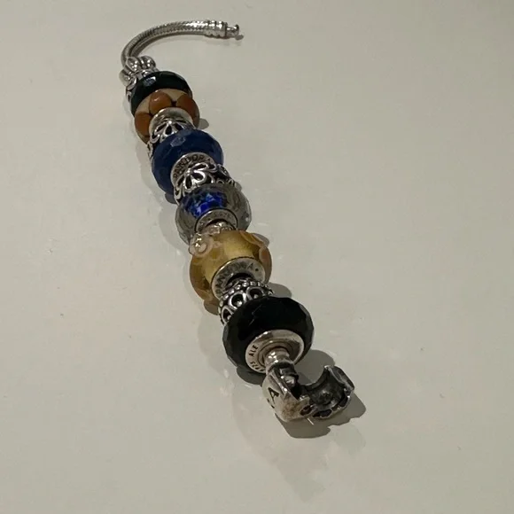 Pandora Silver Charm Bracelet with Blue and Black Beads - Picture 6 of 8